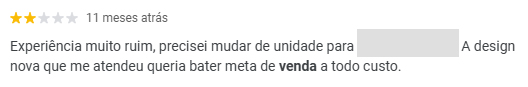 Avaliação negativa que gerou o tópico venda